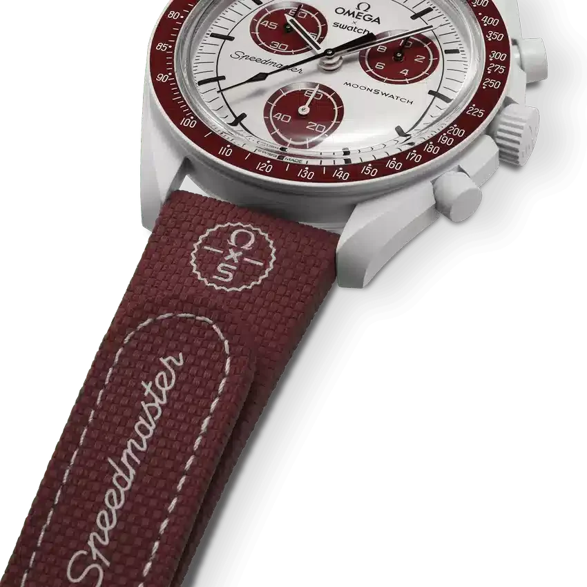 MoonSwatch bordeauxrood/lichtgrijs rubber