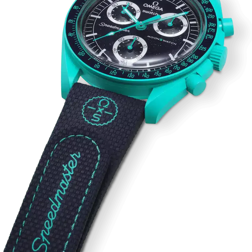 MoonSwatch donkerblauw/turkoois rubber