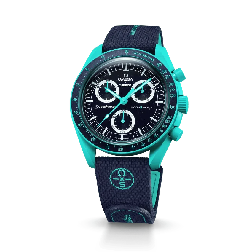 MoonSwatch donkerblauw/turkoois rubber