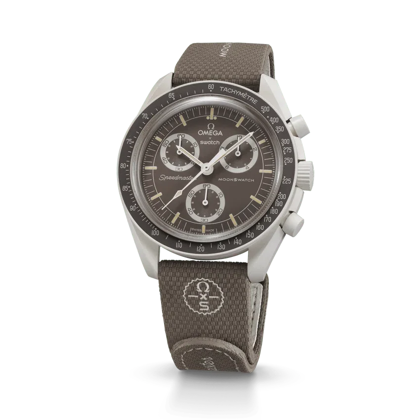 MoonSwatch donkerbruin/zandkleurig rubber