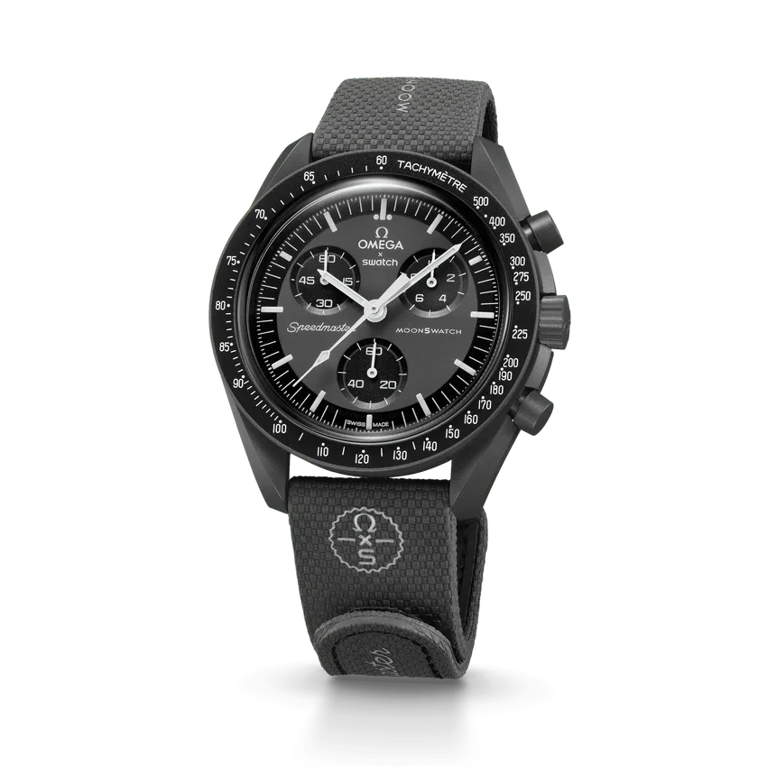MoonSwatch donkergrijs/zwart rubber
