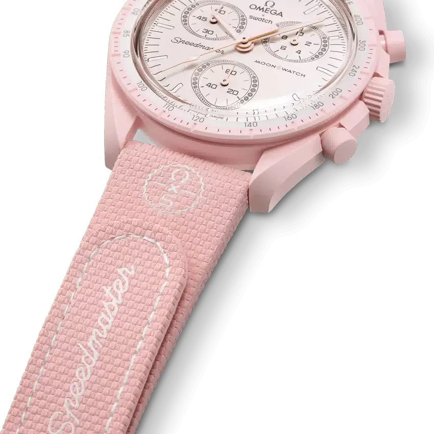 MoonSwatch lichtroze/wit rubber