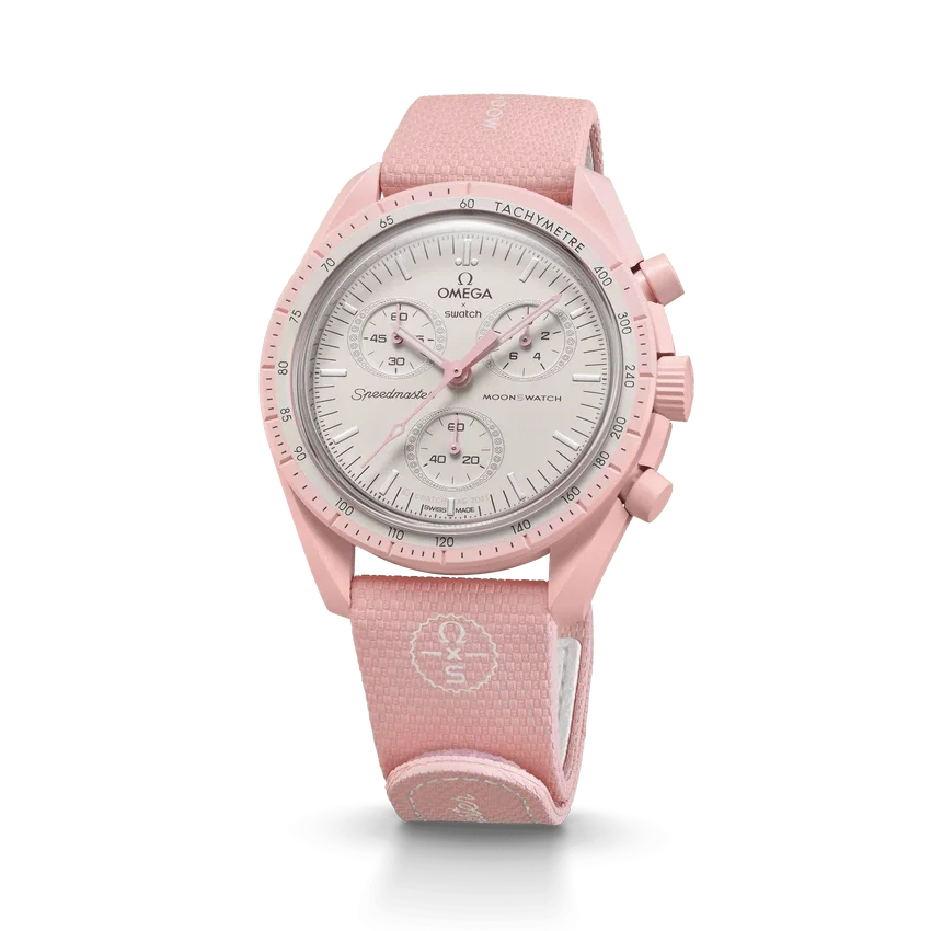 MoonSwatch lichtroze/wit rubber